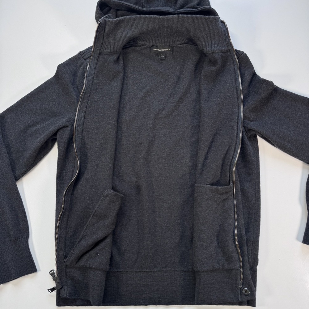 BANANA REPUBLIC Full Zip Hooded Military Sweater Jacket Mens Small Gray Knit - Picture 9 of 16
